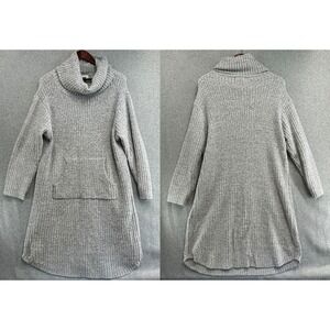 Softies Snuggle Lounger Dress Gray Cowl Neck Ribbed Knit Pocket Cozy Womens L XL